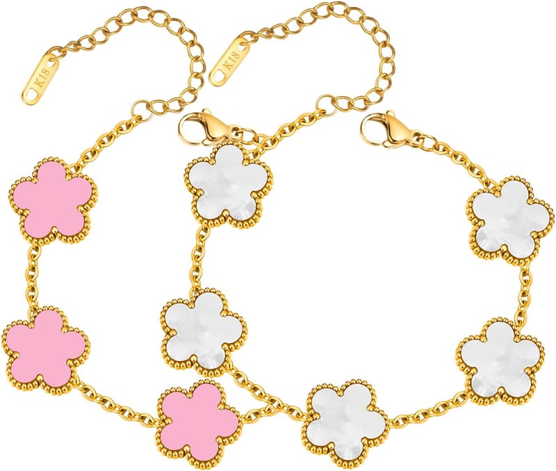 MPRAINBOW Women Gold Bracelets Jewelry Set - 18K Gold Plated Floral Bracelets,Stainless Steel Charm Bracelet Non-Tarnish,Adjustable lucky Chain Set Trendy Gift,Christmas Valentines Birthday Gifts for Girlfriend - Image 1